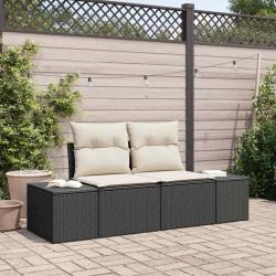 Canap&eacute; de jardin avec coussin Noir 184 x 62 x 69 cm polyrotin