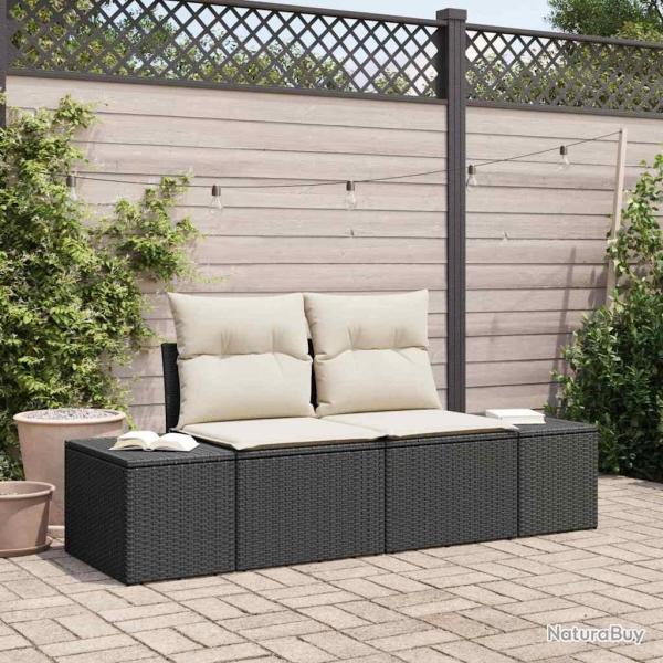 Canap� de jardin avec coussin Noir 184 x 62 x 69 cm polyrotin