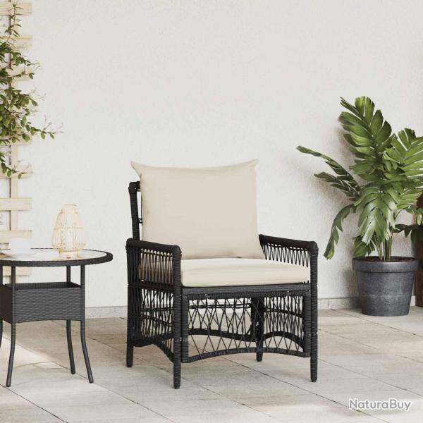 Chaise de jardin avec coussin Noir 73 x 61 x 77 cm polyrotin