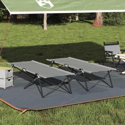 Lit de camping pliant 2 pcs Gris 206 x 76 x 74 cm