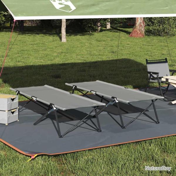 Lit de camping pliant 2 pcs Gris 206 x 76 x 74 cm
