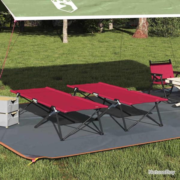 Lit de camping pliant 2 pcs Rouge 206 x 76 x 74 cm