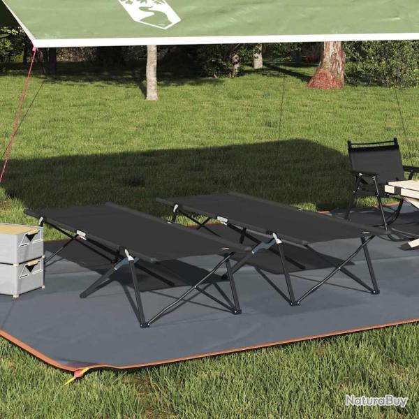 Lit de camping pliant 2 pcs Noir 206 x 76 x 74 cm
