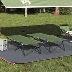 Lit de camping pliant 2 pcs Vert 206 x 76 x 74 cm