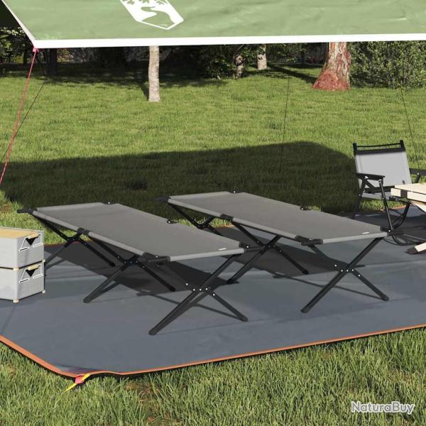 Lit de camping pliant 2 pcs Gris 210 x 80 x 46 cm Tissu Oxford