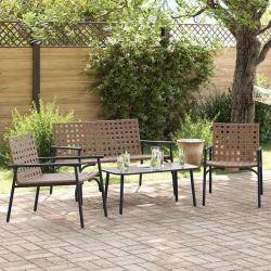 Ensemble de salle &agrave; manger pour jardin 4 pcs Marron polyrotin