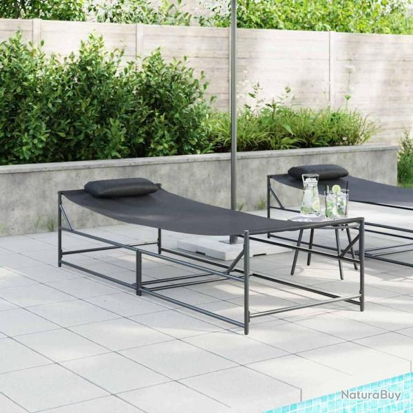 Transat de Jardin 2 pcs Noir Acier enduit de poudre