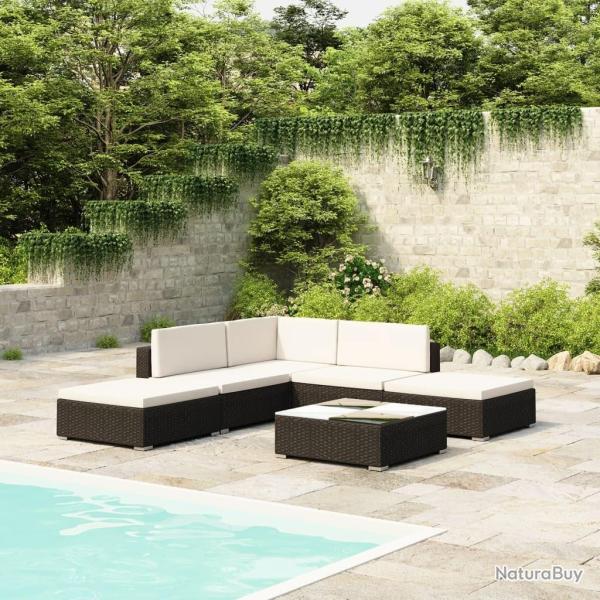 Salon de jardin 6 pcs avec coussins r�sine tress�e noir