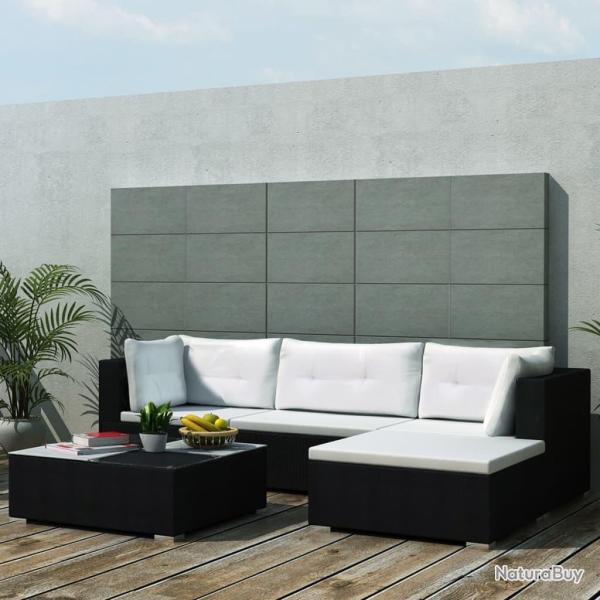 Salon de jardin 5 pcs avec coussins r�sine tress�e noir