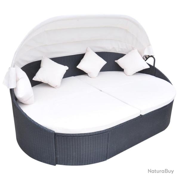 Chaise longue de jardin avec auvent R�sine tress�e Noir