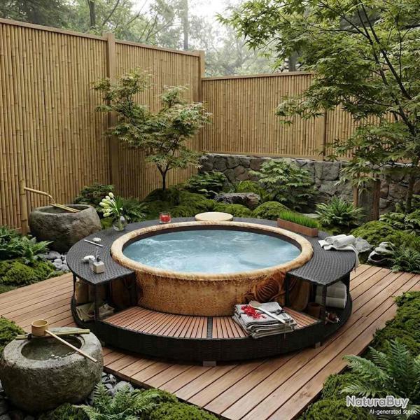 Cadre de bain � remous noir r�sine tress�e