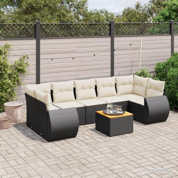 Salon de jardin 8 pcs avec coussins noir r�sine tress�e