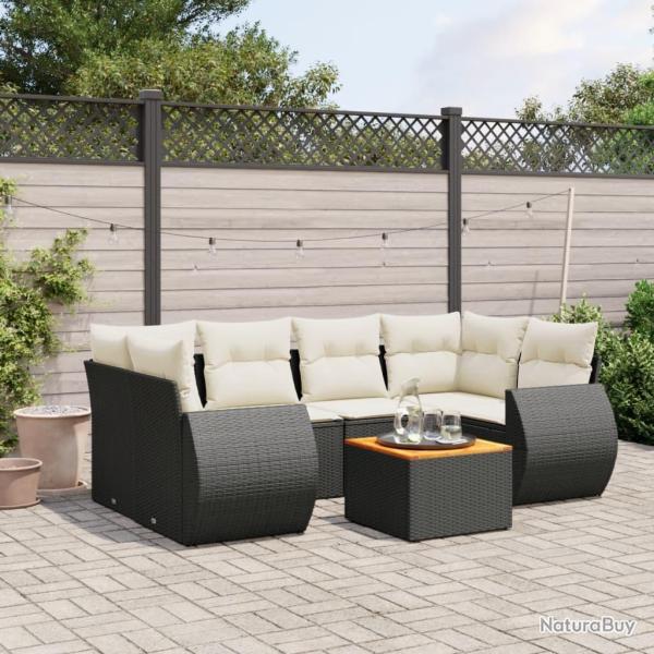 Salon de jardin 7 pcs avec coussins noir r�sine tress�e