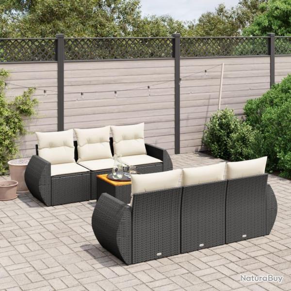 Salon de jardin 7 pcs avec coussins noir r�sine tress�e