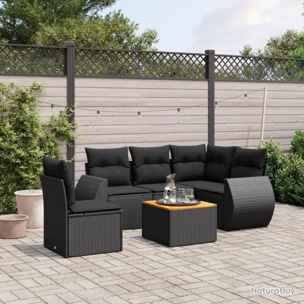 Salon de jardin 6 pcs avec coussins noir r�sine tress�e