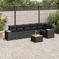 Salon de jardin 7 pcs avec coussins noir r&eacute;sine tress&eacute;e
