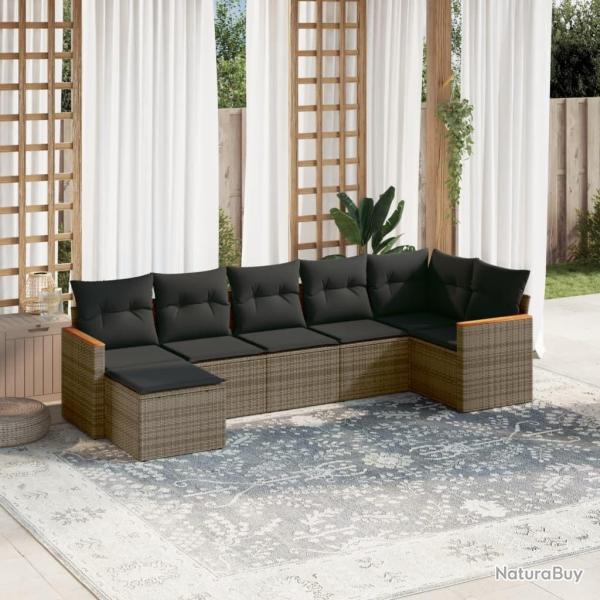 Salon de jardin avec coussins 7 pcs gris r�sine tress�e