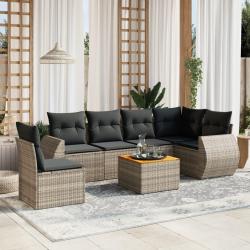 Salon de jardin avec coussins 7 pcs gris r&eacute;sine tress&eacute;e