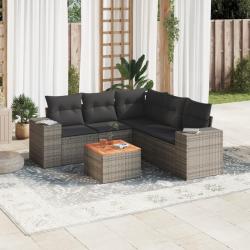 Salon de jardin 6 pcs avec coussins gris r&eacute;sine tress&eacute;e