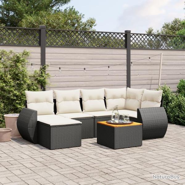 Salon de jardin 7 pcs avec coussins noir r�sine tress�e