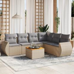 Salon de jardin avec coussins 7 pcs beige r&eacute;sine tress&eacute;e