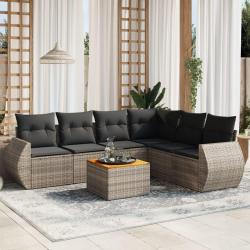 Salon de jardin avec coussins 7 pcs gris r&eacute;sine tress&eacute;e