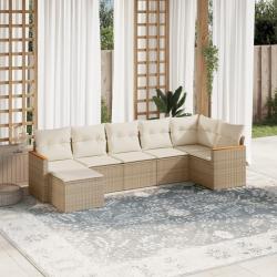 Salon de jardin avec coussins 7 pcs beige r&eacute;sine tress&eacute;e