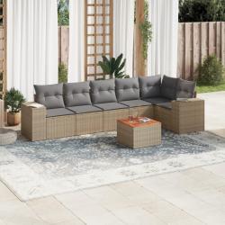Salon de jardin avec coussins 7 pcs beige r&eacute;sine tress&eacute;e
