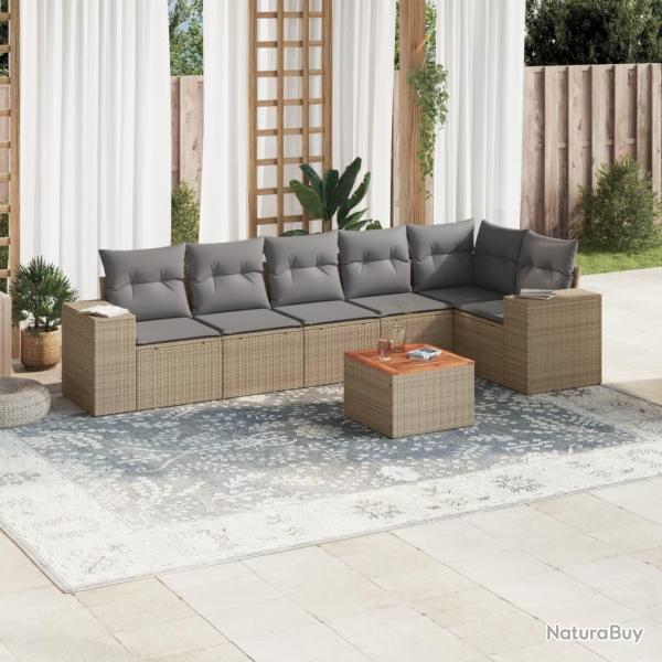 Salon de jardin avec coussins 7 pcs beige r�sine tress�e