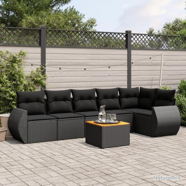 Salon de jardin 7 pcs avec coussins noir r�sine tress�e