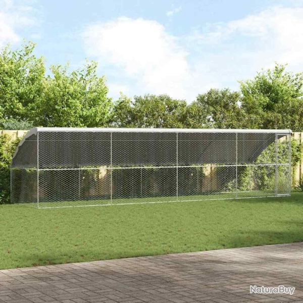 Kennel pour Chiens 4 pcs Argent� 8 x 2 x 2 m Acier galvanis�