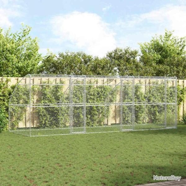 Kennel pour Chiens 3 pcs Argent� 6 x 2 x 2 m Acier galvanis�