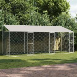 Cage pour chien avec toit Argent&eacute; 600 x 200 x 256 cm