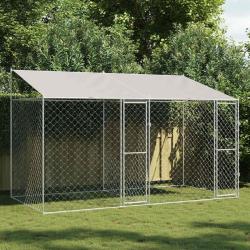 Cage pour chien avec toit Argent&eacute; 400 x 200 x 256 cm