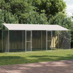 Cage pour chien avec toit Argent&eacute; 600 x 200 x 256 cm