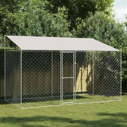 Cage pour chien avec toit Argent&eacute; 400 x 200 x 256 cm