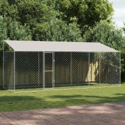 Cage pour chien avec toit Argent&eacute; 600 x 200 x 256 cm