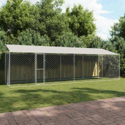 Cage pour chien avec toit Argent&eacute; 800 x 200 x 256 cm
