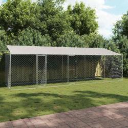 Cage pour chien avec toit Argent&eacute; 800 x 200 x 256 cm