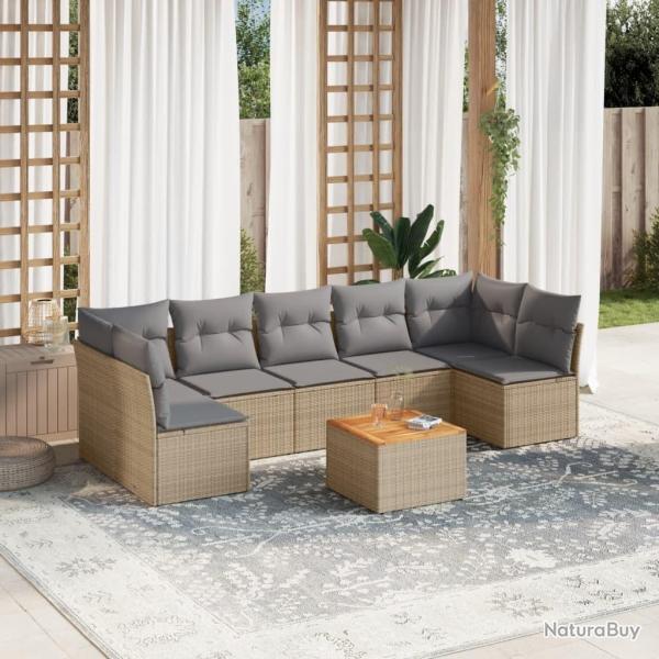 Salon de jardin avec coussins 8 pcs beige r�sine tress�e