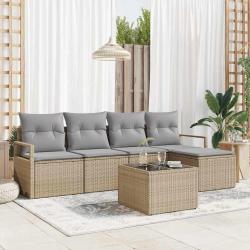 Ensemble de Canap&eacute;s avec coussin 6 pcs Beige polyrotin