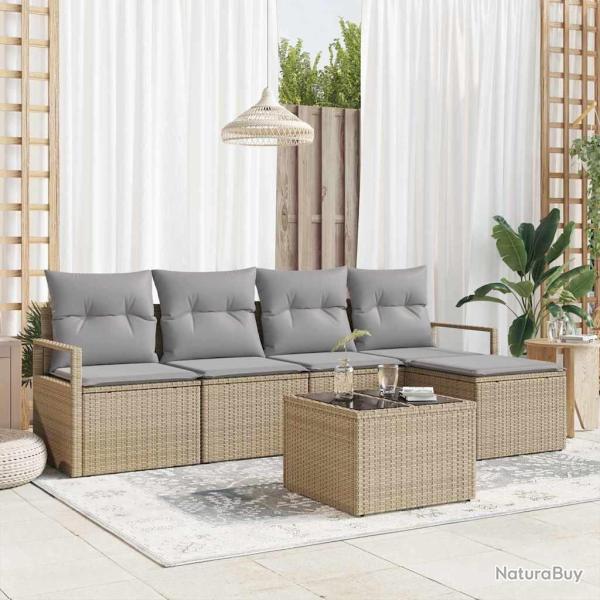 Ensemble de Canap�s avec coussin 6 pcs Beige polyrotin