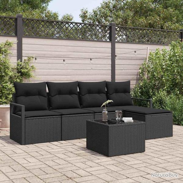 Ensemble de Canap�s avec coussin 6 pcs Noir polyrotin
