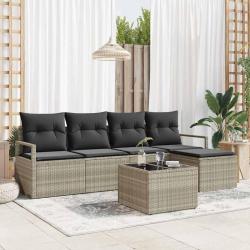 Ensemble de Canap&eacute;s avec coussin 6 pcs Gris clair polyrotin