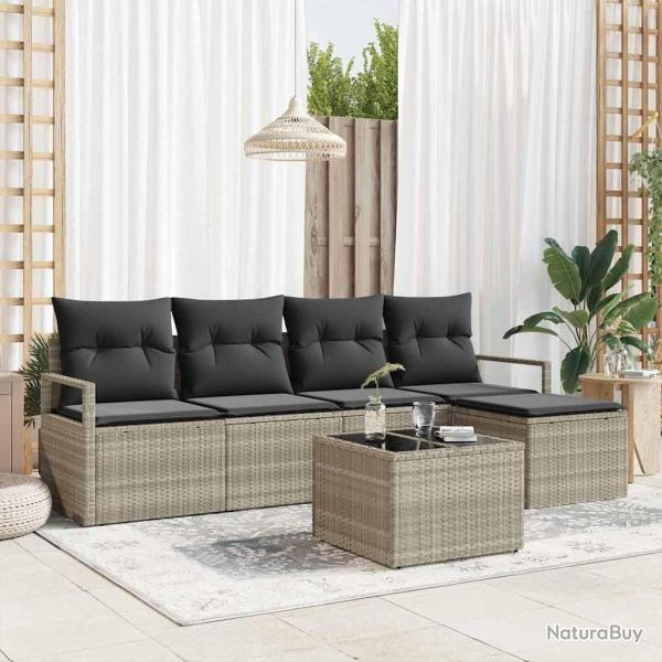 Ensemble de Canap�s avec coussin 6 pcs Gris clair polyrotin