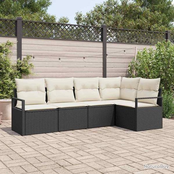 Ensemble de Canap�s avec coussin 5 pcs Noir polyrotin