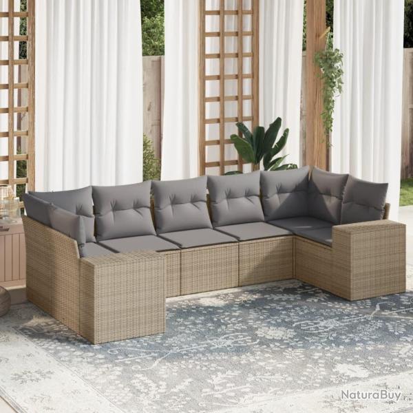 Salon de jardin avec coussins 7 pcs beige r�sine tress�e