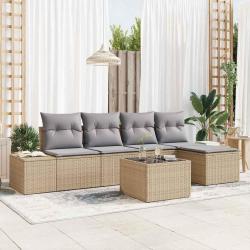 Ensemble de canap&eacute; de jardin avec coussin 6 pcs Beige polyrotin