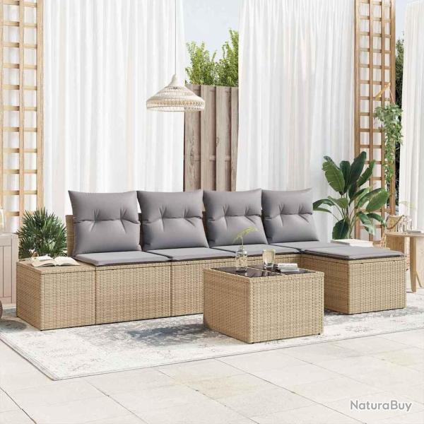 Ensemble de canap� de jardin avec coussin 6 pcs Beige polyrotin