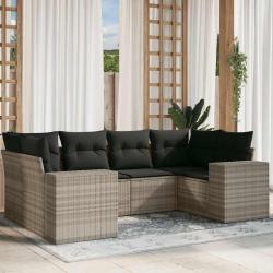 Salon de jardin 6 pcs avec coussins gris clair r&eacute;sine tress&eacute;e